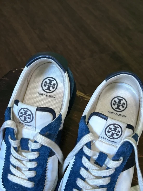 Tory Burch blue white Suede Leather Sneakers Retro Runner Preppy trainers - Picture 5 of 13